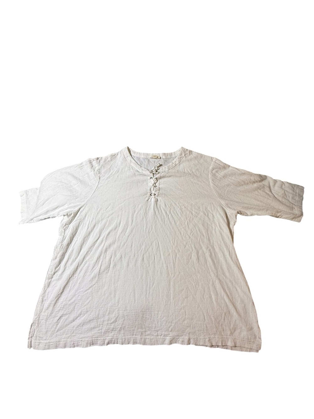 KS Island KingSize 5XL White Gauze Lace-Up Summer Beach Tunic Men's Shirt